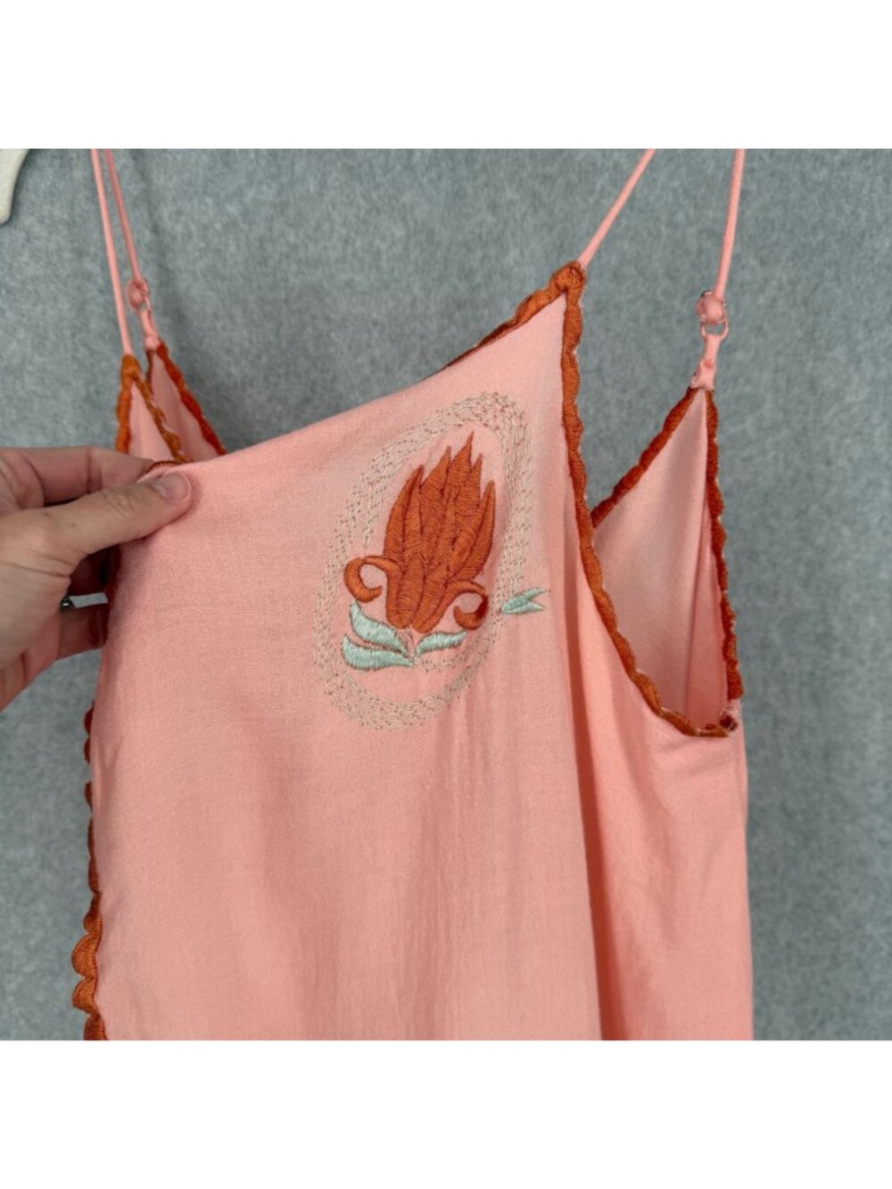 Free People Womens Love Me Two Times Tie Front Top Size M Pink Embroidered Boho - Picture 2 of 13